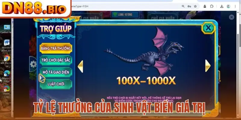 Tỷ lệ thưởng của sinh vật biển giá trị